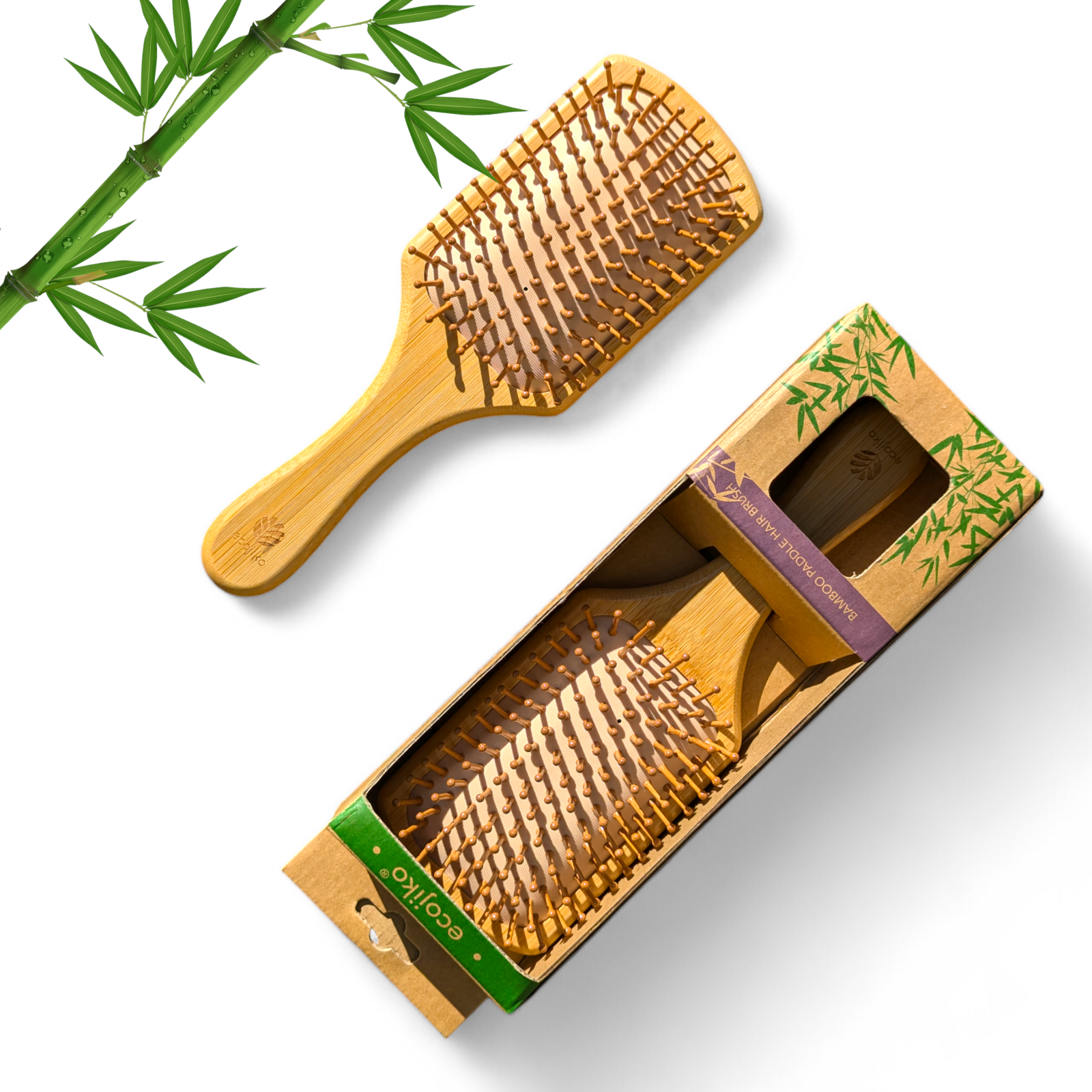 Bamboo Paddle Hair Brush | Sustainable Handle and Pins-0