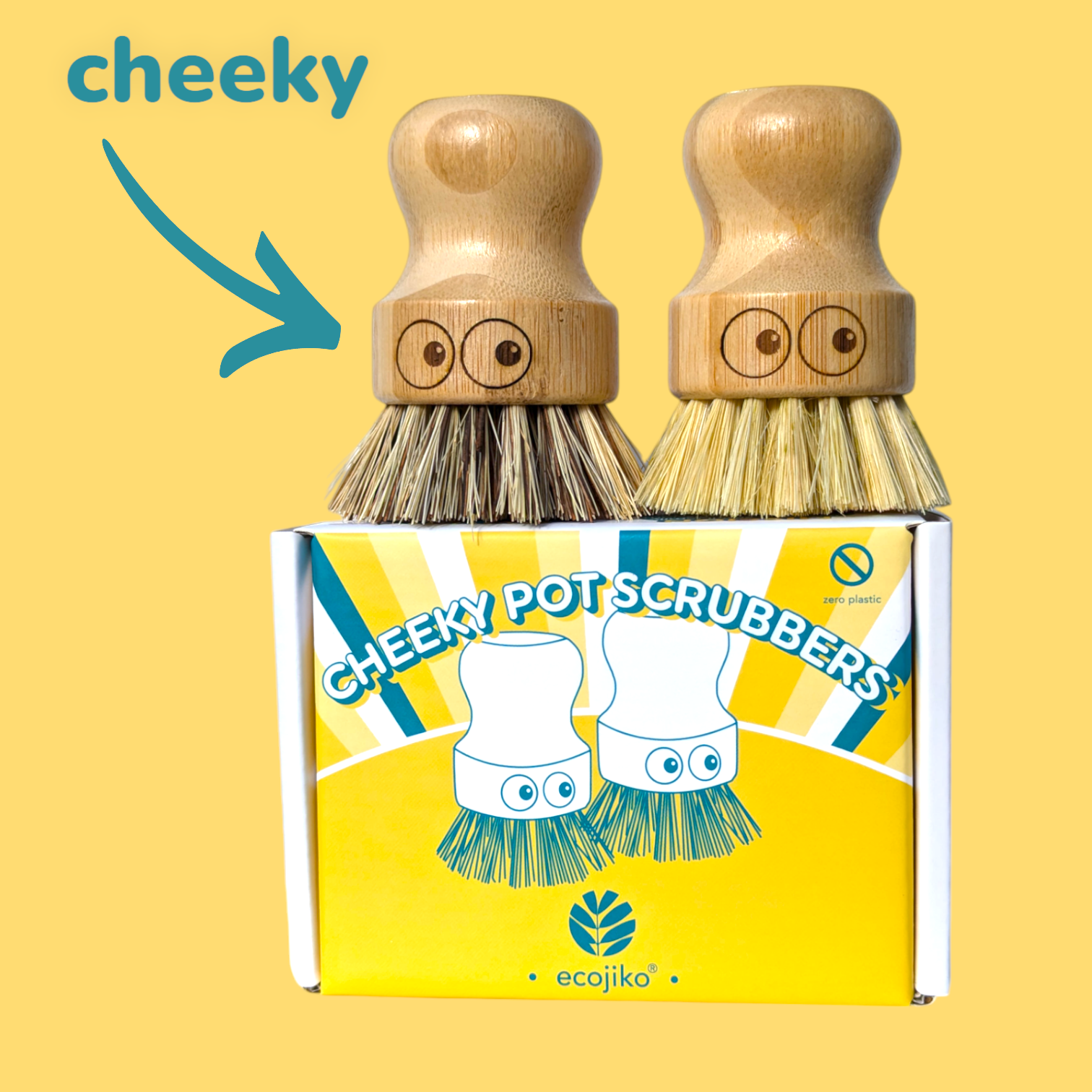 Sustainable Bamboo Cheeky Pot Scrubbers | Natural Wooden Quirky Kitchen Washing Up Cleaning Scrubbing Brushes-2