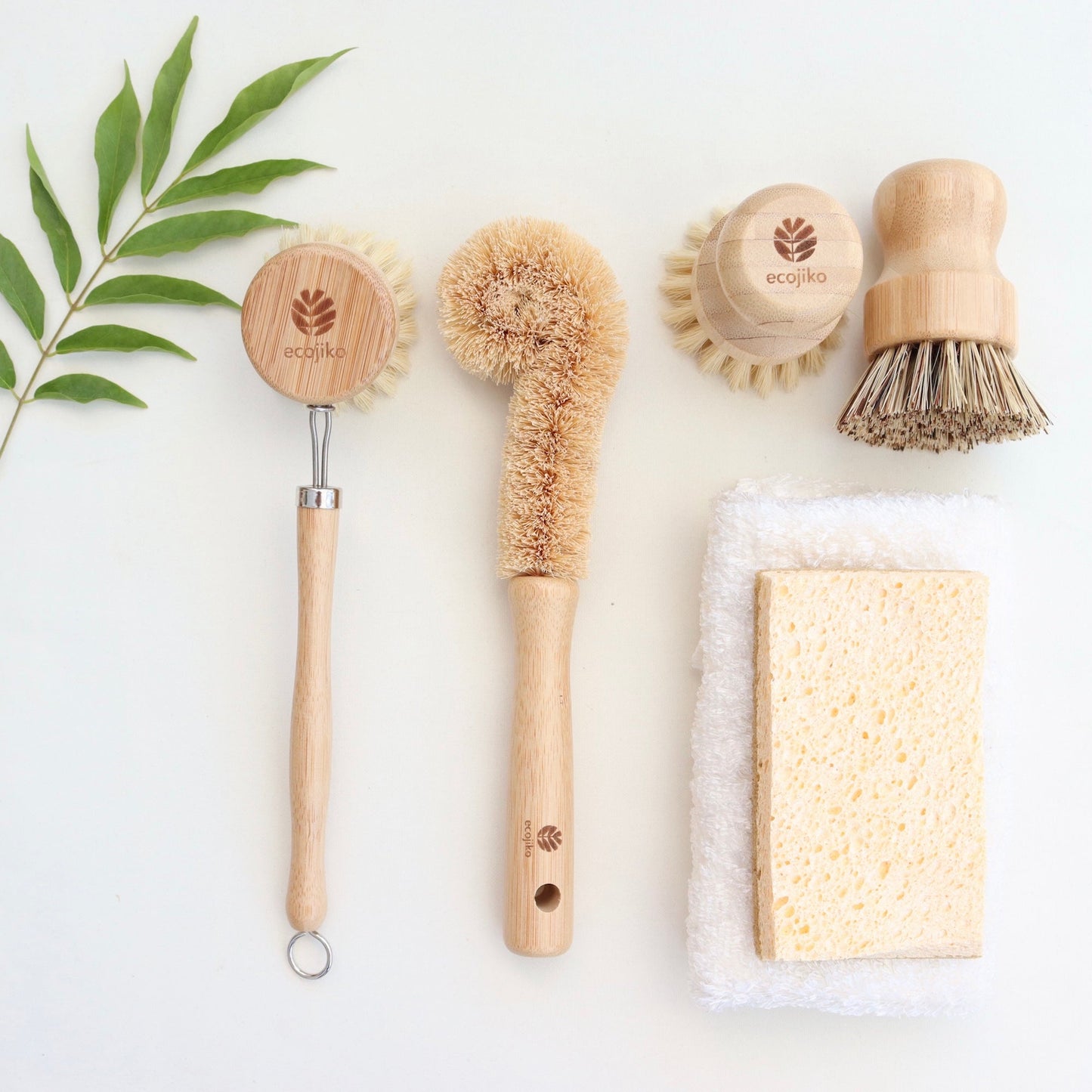 Wooden Bamboo Dish Brush & Cleaning Gift Set | Natural Sustainable Brushes, Cloth and Cellulose Sponge-1