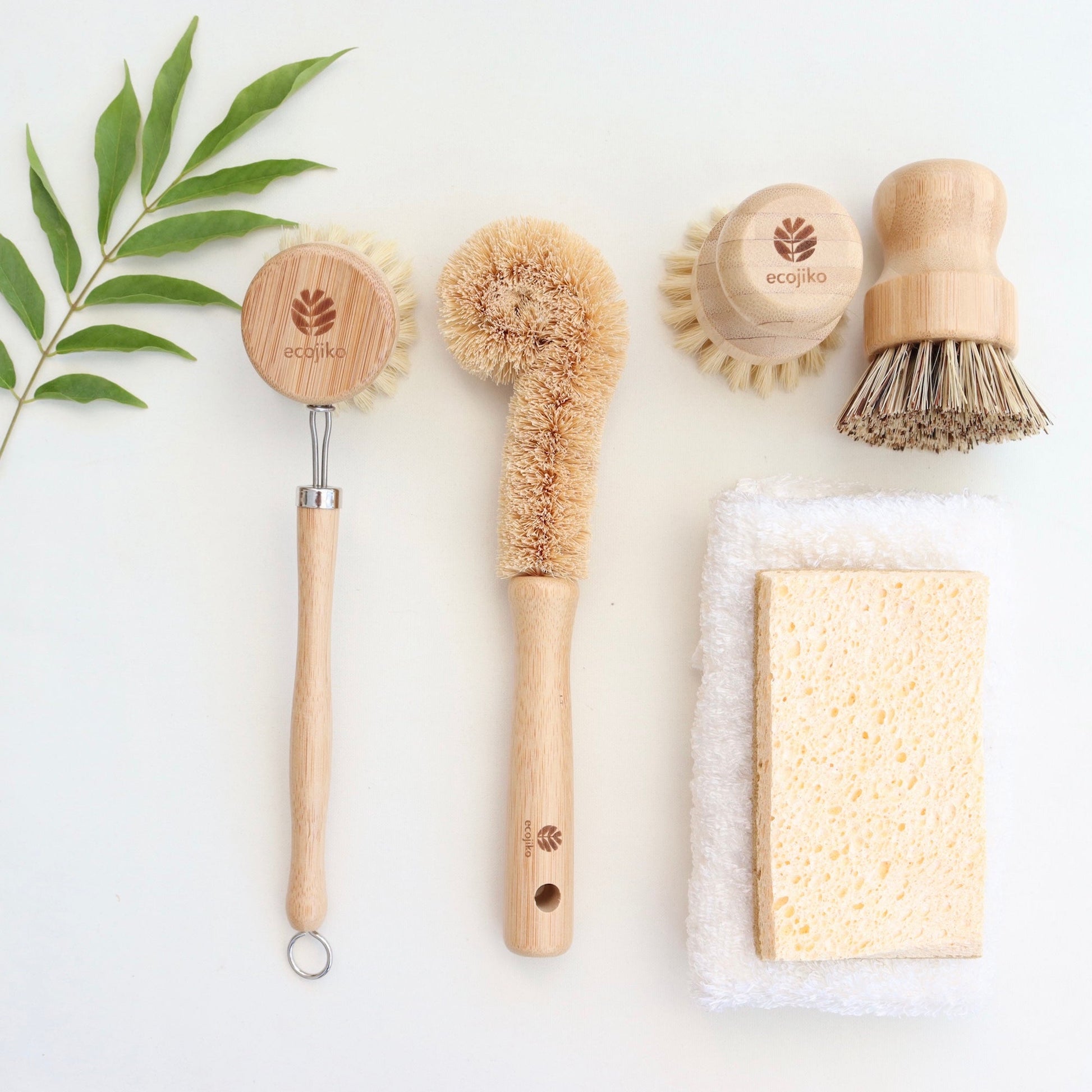 Wooden Bamboo Dish Brush & Cleaning Gift Set | Natural Sustainable Brushes, Cloth and Cellulose Sponge-1
